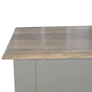 Provence Writing Desk Mango Wood French Grey Base Natural Oak Top Fluted Legs