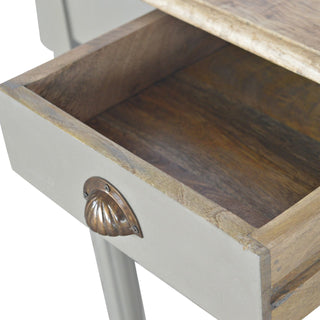 Provence Writing Desk Mango Wood French Grey Base Natural Oak Top Fluted Legs