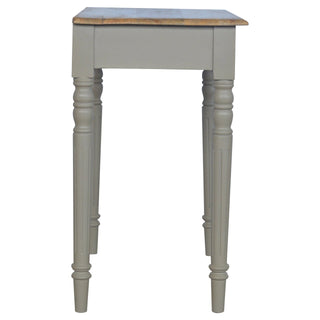 Provence Writing Desk Mango Wood French Grey Base Natural Oak Top Fluted Legs