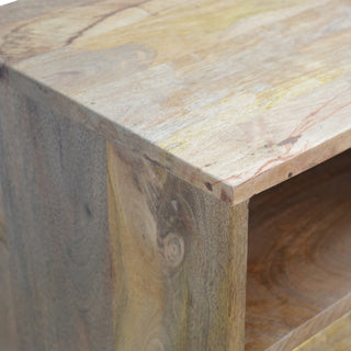 Trine TV Media Unit Raw Natural Oak Mango Wood Three Drawers Triple Open Slots with Nordic Legs