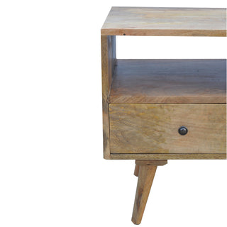 Trine TV Media Unit Raw Natural Oak Mango Wood Three Drawers Triple Open Slots with Nordic Legs