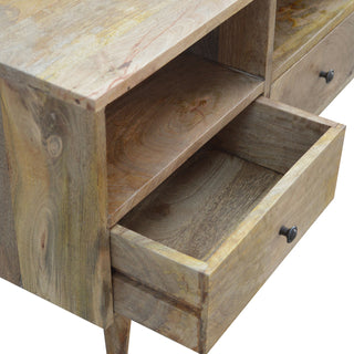 Trine TV Media Unit Raw Natural Oak Mango Wood Three Drawers Triple Open Slots with Nordic Legs
