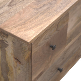 Timber Media Unit Natural Oak Mango Wood Four Drawers Wooden Knobs & Runners with Nordic Legs