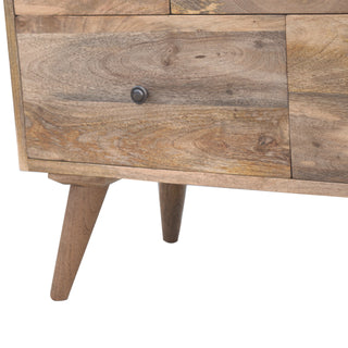 Timber Media Unit Natural Oak Mango Wood Four Drawers Wooden Knobs & Runners with Nordic Legs