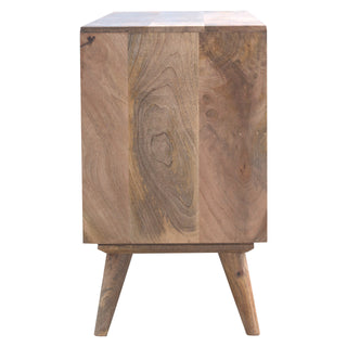 Timber Media Unit Natural Oak Mango Wood Four Drawers Wooden Knobs & Runners with Nordic Legs