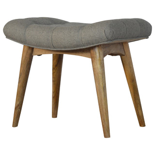 Ash Upholstered Bench Grey Tweed Curved Saddle Seat Weathered Grey Wash Nordic Legs