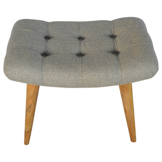 Ash Upholstered Bench Grey Tweed Curved Saddle Seat Weathered Grey Wash Nordic Legs