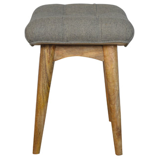 Ash Upholstered Bench Grey Tweed Curved Saddle Seat Weathered Grey Wash Nordic Legs