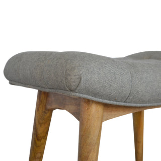 Ash Upholstered Bench Grey Tweed Curved Saddle Seat Weathered Grey Wash Nordic Legs