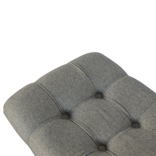 Ash Upholstered Bench Grey Tweed Curved Saddle Seat Weathered Grey Wash Nordic Legs