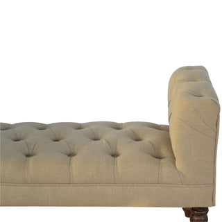 Dove Bedroom Bench Mud Linen Scroll Arms Deep Button Tufted Turned Light Walnut Legs