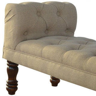 Dove Bedroom Bench Mud Linen Scroll Arms Deep Button Tufted Turned Light Walnut Legs
