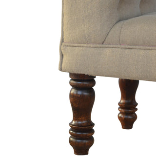 Dove Bedroom Bench Mud Linen Scroll Arms Deep Button Tufted Turned Light Walnut Legs