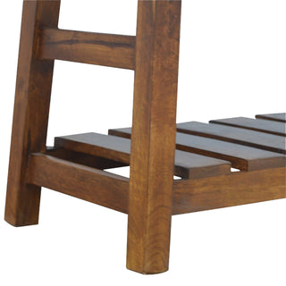 Ranger Shoe Storage Bench Buffalo Hide Leather Seat Slatted Wood Shelf Brass Studs Light Walnut
