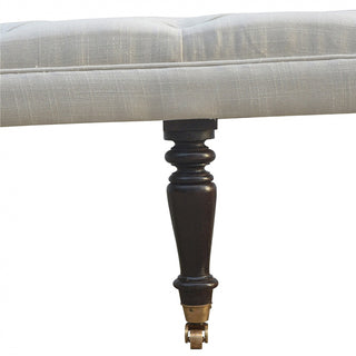 Lily Hallway Bench White Cotton Button Tufted Extra-Long Multi Turned Legs Brass Castors