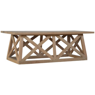 Truss Coffee Table Solid Mango Wood Geometric Lattice Base Sunbleached