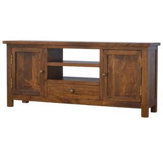 Arden TV Media Unit Light Walnut Mango Wood Double Cabinet with Drawers & Shelves