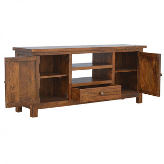 Arden TV Media Unit Light Walnut Mango Wood Double Cabinet with Drawers & Shelves