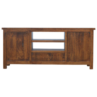 Arden TV Media Unit Light Walnut Mango Wood Double Cabinet with Drawers & Shelves
