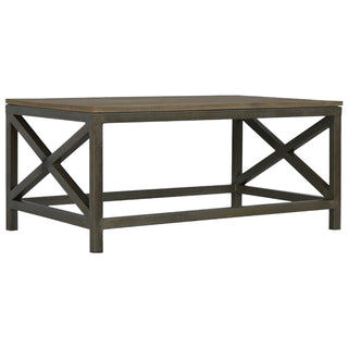 Axel Industrial Coffee Table Mango Wood Top Iron Cross Brace Pewter