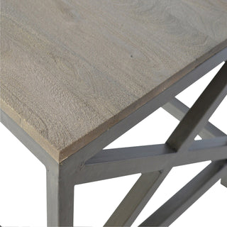 Axel Industrial Coffee Table Mango Wood Top Iron Cross Brace Pewter