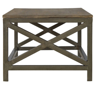 Axel Industrial Coffee Table Mango Wood Top Iron Cross Brace Pewter