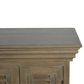 Shore TV Media Unit Grey-Washed Mango Wood Six French Shutter Cabinet Doors with Plinth Base