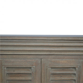 Shore TV Media Unit Grey-Washed Mango Wood Six French Shutter Cabinet Doors with Plinth Base