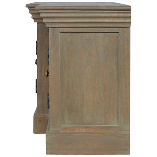 Shore TV Media Unit Grey-Washed Mango Wood Six French Shutter Cabinet Doors with Plinth Base