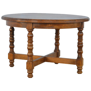 Arlo Round Side Table Turned Legs X-Stretcher Mango Wood Chestnut