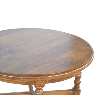 Arlo Round Side Table Turned Legs X-Stretcher Mango Wood Chestnut