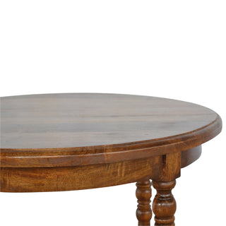 Arlo Round Side Table Turned Legs X-Stretcher Mango Wood Chestnut