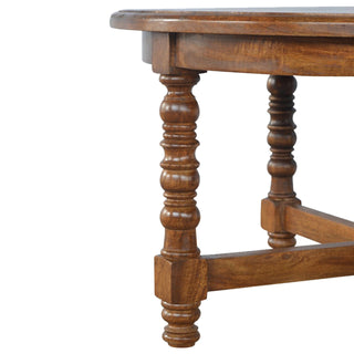 Arlo Round Side Table Turned Legs X-Stretcher Mango Wood Chestnut