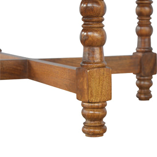 Arlo Round Side Table Turned Legs X-Stretcher Mango Wood Chestnut