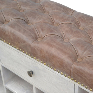 Chester Shoe Storage Cabinet Bench Tufted Tweed Seat Open Cubbies Grey-Wash