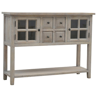 Briar Console Table with Drawers Glazed Cabinet Doors Stone Wash Mango Wood