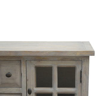 Briar Console Table with Drawers Glazed Cabinet Doors Stone Wash Mango Wood