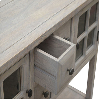 Briar Console Table with Drawers Glazed Cabinet Doors Stone Wash Mango Wood