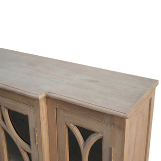 Margot Media Unit Sun-Bleached Mango Wood Antique Glazed Fretwork Cabinet Doors with Plinth Base
