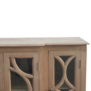 Margot Media Unit Sun-Bleached Mango Wood Antique Glazed Fretwork Cabinet Doors with Plinth Base