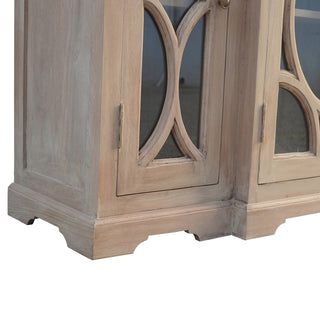 Margot Media Unit Sun-Bleached Mango Wood Antique Glazed Fretwork Cabinet Doors with Plinth Base