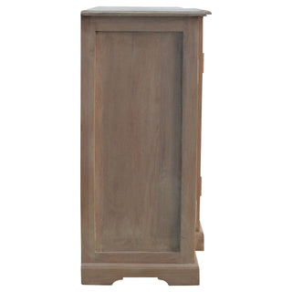 Margot Media Unit Sun-Bleached Mango Wood Antique Glazed Fretwork Cabinet Doors with Plinth Base