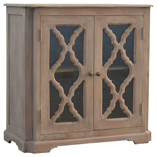 Quatrefoil Sideboard Cabinet with Carved Lattice Glazed Doors in Sun-Bleached Finish
