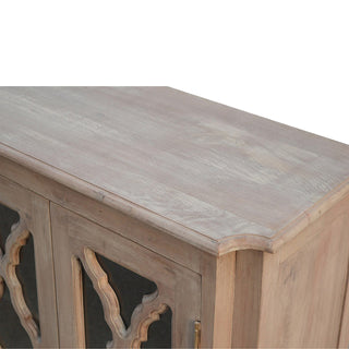 Quatrefoil Sideboard Cabinet with Carved Lattice Glazed Doors in Sun-Bleached Finish