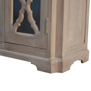 Quatrefoil Sideboard Cabinet with Carved Lattice Glazed Doors in Sun-Bleached Finish