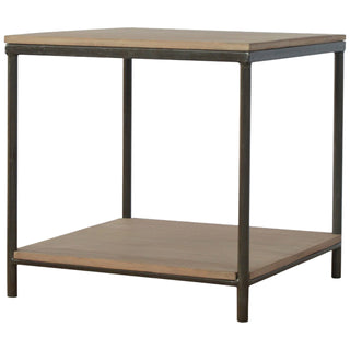Tove Side Table Open Shelf Metal Frame Solid Mango Wood Natural