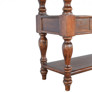 Rowan Console Table with Storage Triple Shelf Single Drawer Bold Turned Legs Dark Walnut