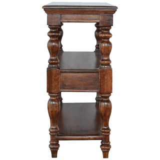 Rowan Console Table with Storage Triple Shelf Single Drawer Bold Turned Legs Dark Walnut