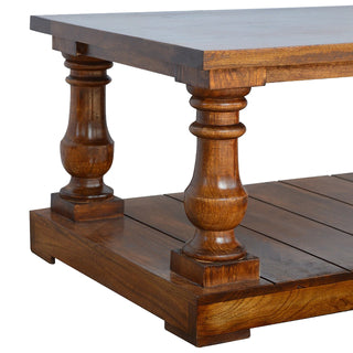Regal Coffee Table Solid Mango Wood Baluster Turned Legs Lower Shelf