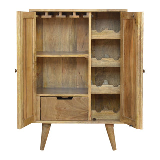 Enzo Drinks Cabinet Tall Twin-Door Glass-Rack Bar Station Natural Oak